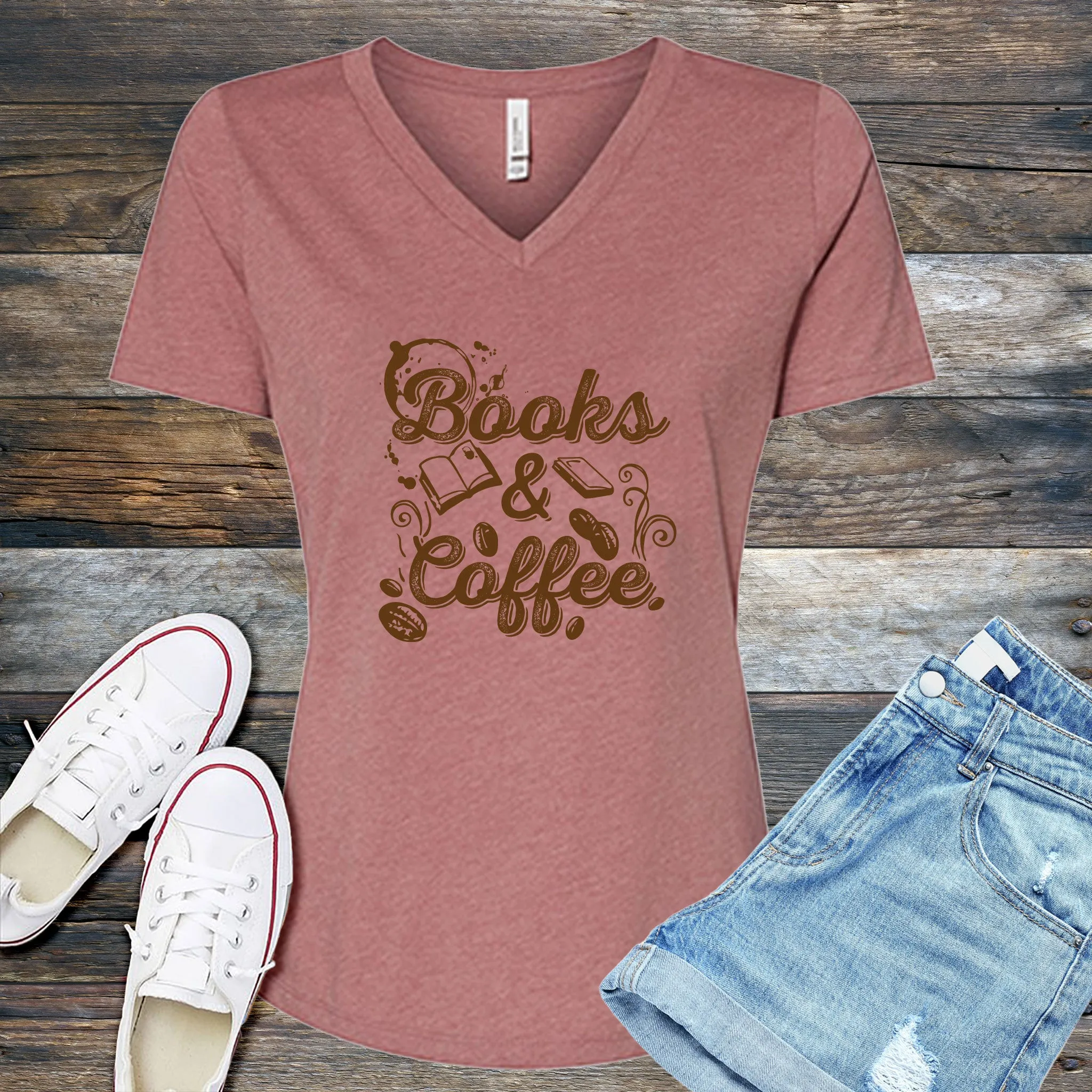 Books & Coffee V-Neck