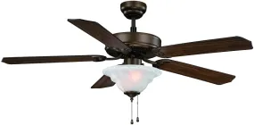 Boston Harbor Ceiling Fan, 5-Blade, Oak/Walnut Blade, 52 in Sweep, MDF Blade, 3-Speed, With Lights: Yes :EA: QUANTITY: 1