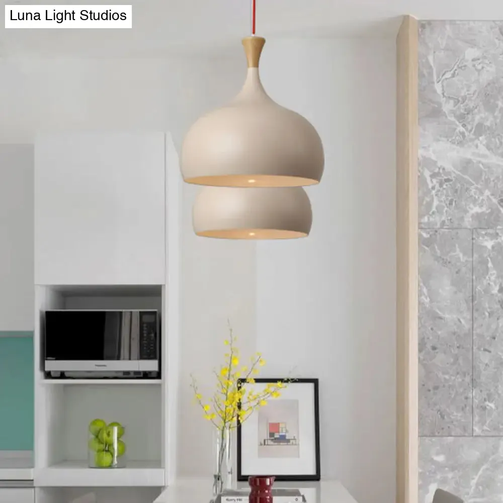 Bowl Ceiling Lamp - Modern Metal Hanging Light Fixture with Wood Cap"