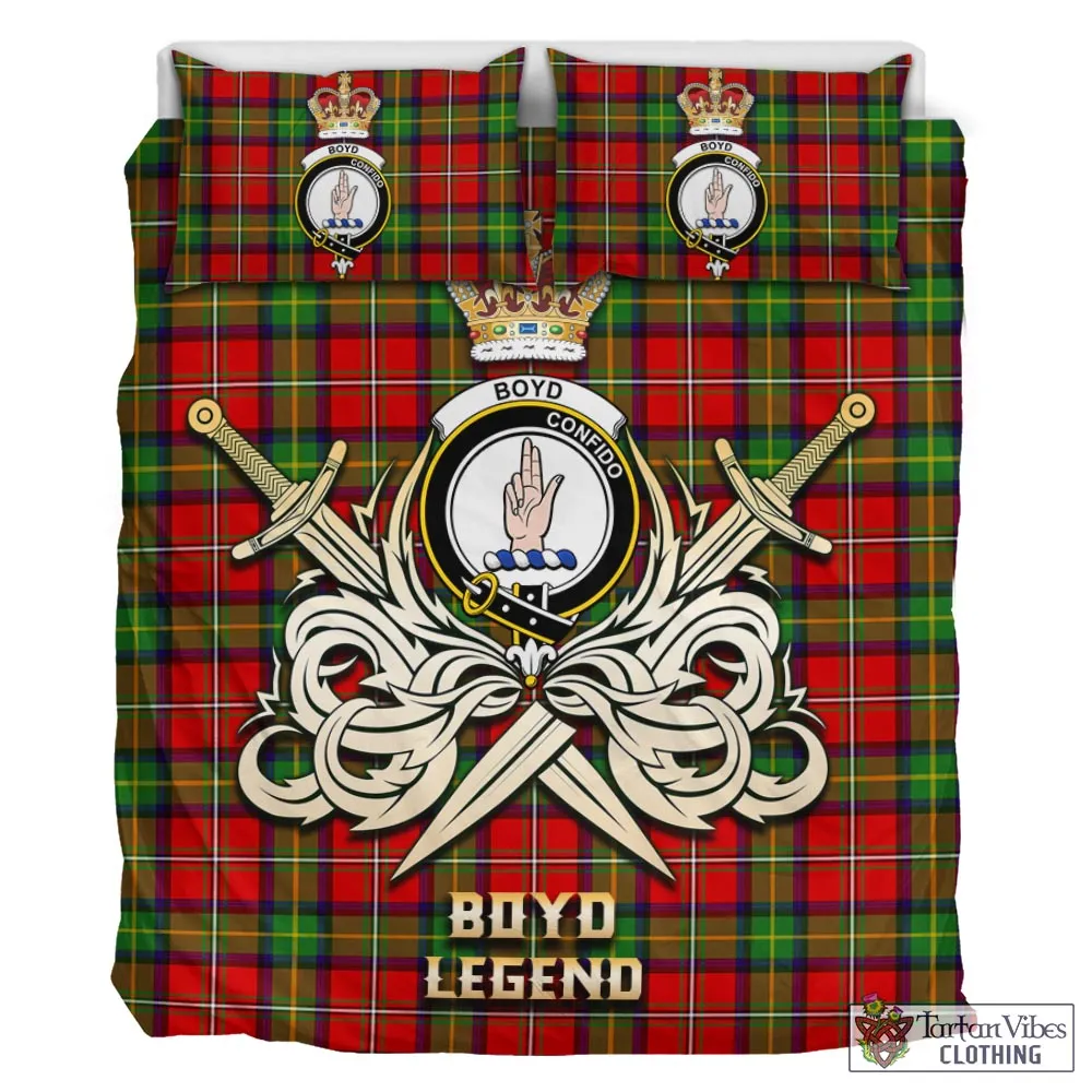 Boyd Tartan Bedding Set with Clan Crest and the Golden Sword of Courageous Legacy