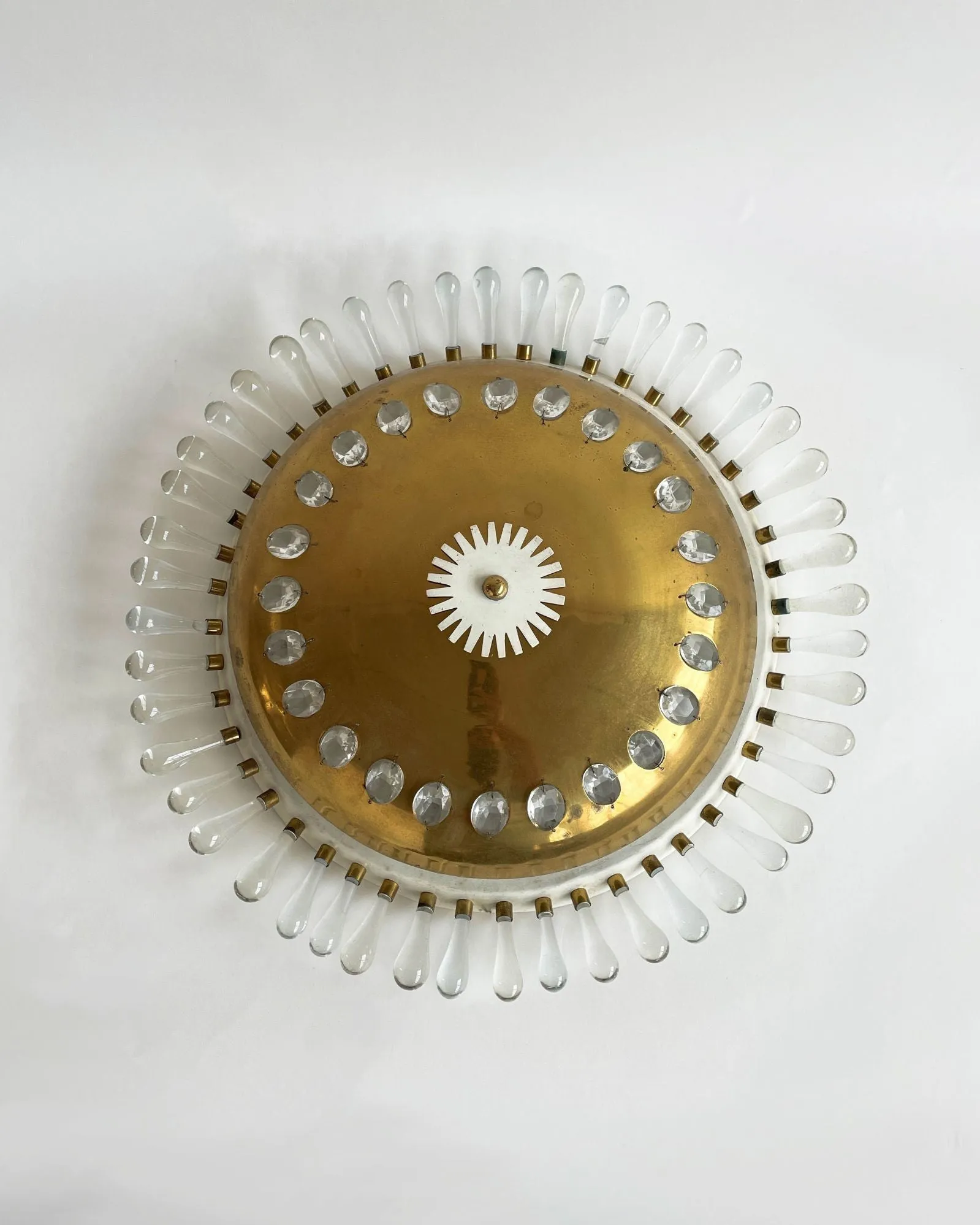 Brass Dome Palwa Flush Mount with Crystal Teardrops