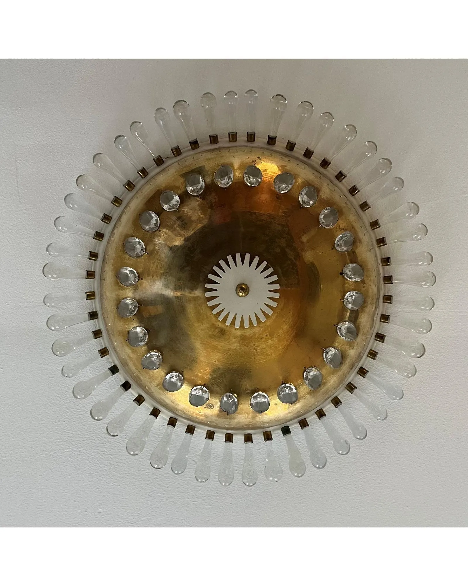 Brass Dome Palwa Flush Mount with Crystal Teardrops