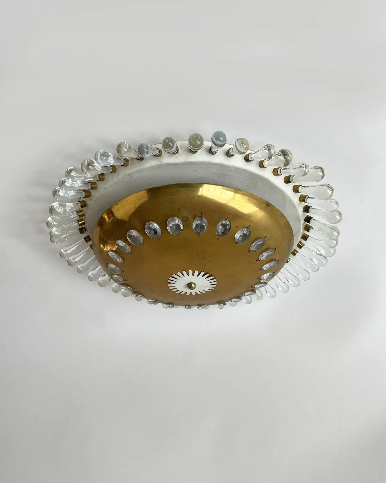 Brass Dome Palwa Flush Mount with Crystal Teardrops