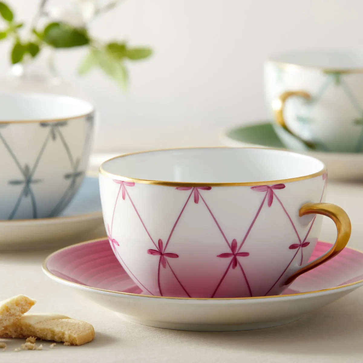 Breakfast Cup and Saucer Floral Fuschia