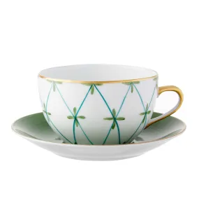 Breakfast Cup and Saucer Floral Green