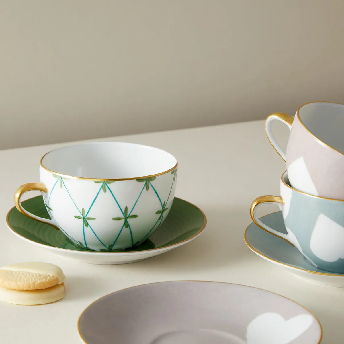 Breakfast Cup and Saucer Floral Green