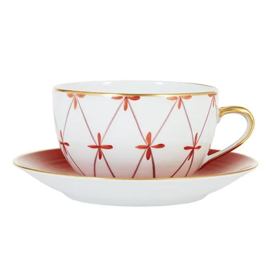 Breakfast Cup and Saucer Trellis Orange Trellis