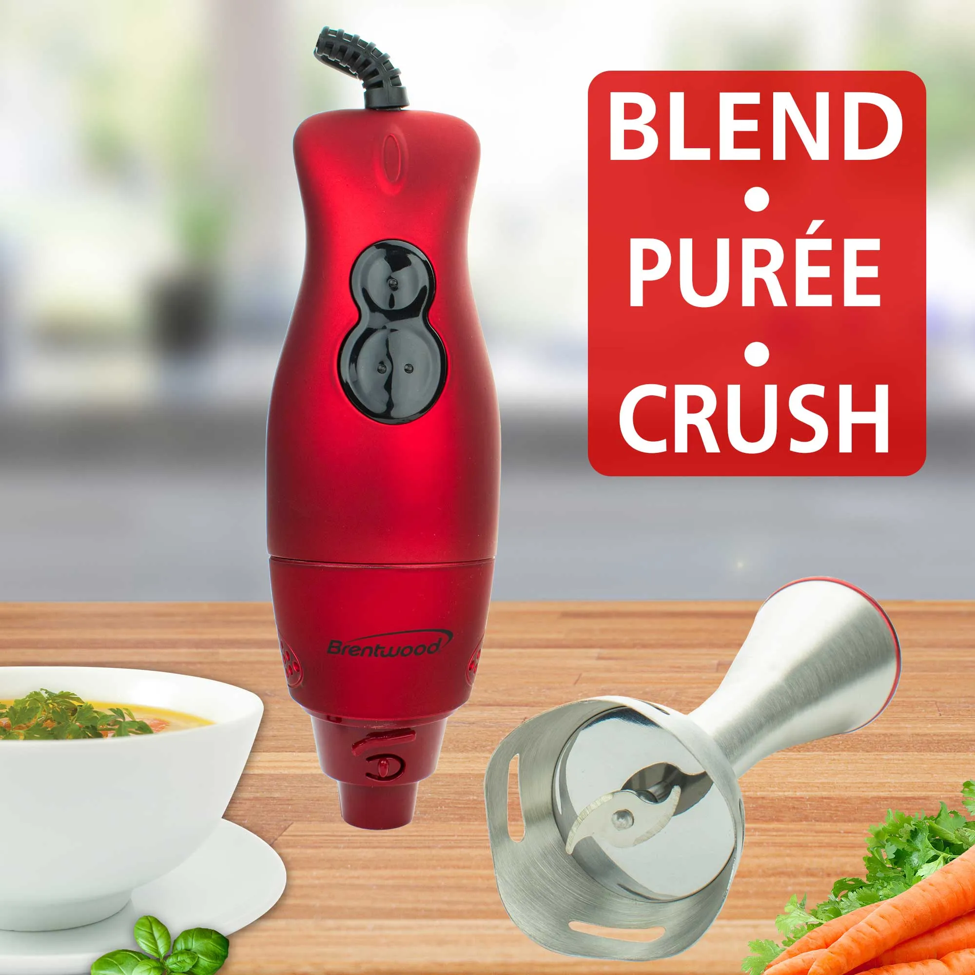 Brentwood HB-33R 2-Speed 200W Stainless Steel Hand Blender, Red