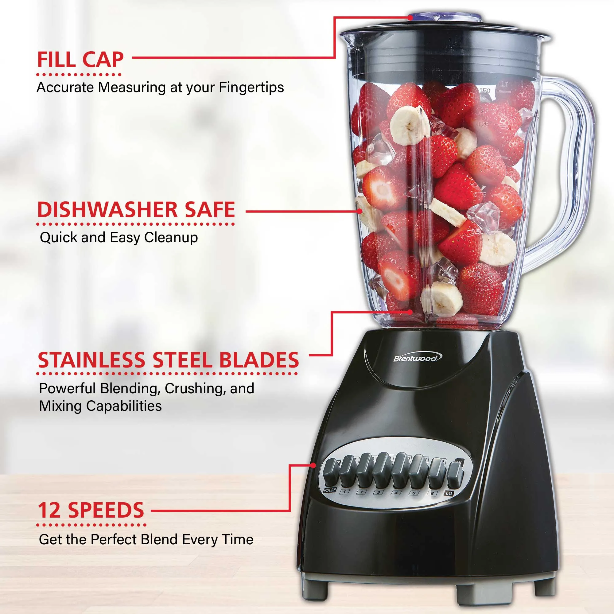 Brentwood JB-220B 12-Speed   Pulse Blender, Black