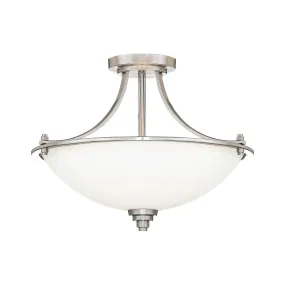 Bristo Semi-Flush Mount Fixture - Satin Nickel - Etched White Glass - 17.5in. Diameter - E26 Medium Base