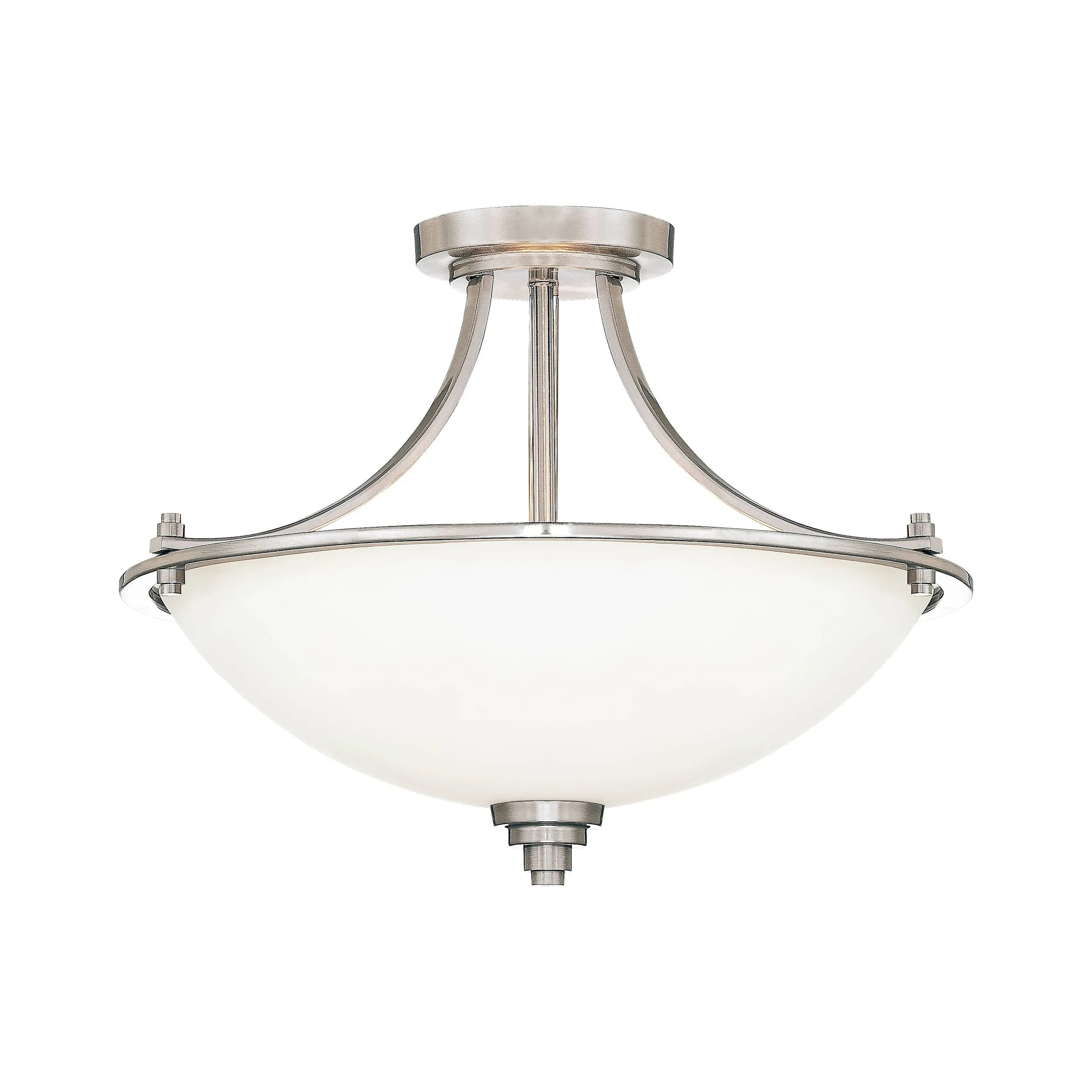 Bristo Semi-Flush Mount Fixture - Satin Nickel - Etched White Glass - 17.5in. Diameter - E26 Medium Base