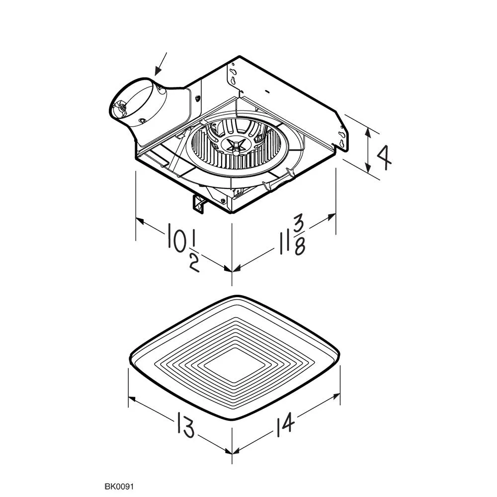 Broan  LP50100DC Low Profile Selectable 50/80/100 CFM Bathroom Exhaust Vent Fan