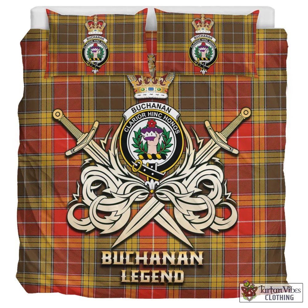 Buchanan Old Set Weathered Tartan Bedding Set with Clan Crest and the Golden Sword of Courageous Legacy