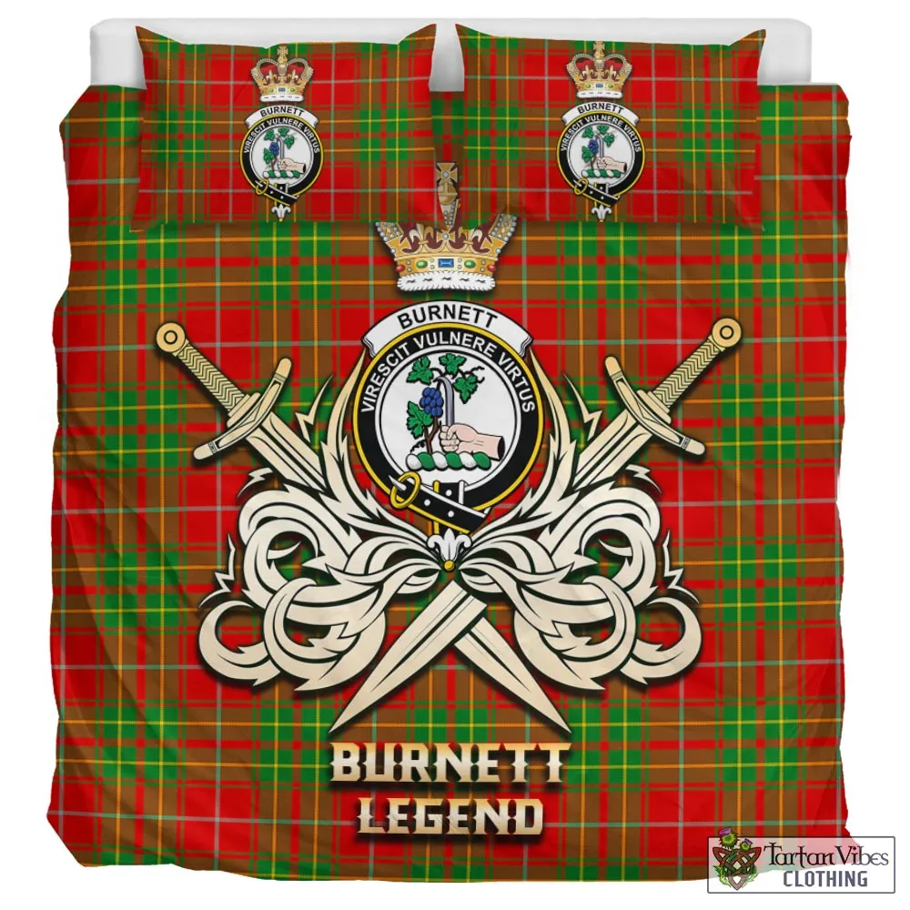 Burnett Tartan Bedding Set with Clan Crest and the Golden Sword of Courageous Legacy