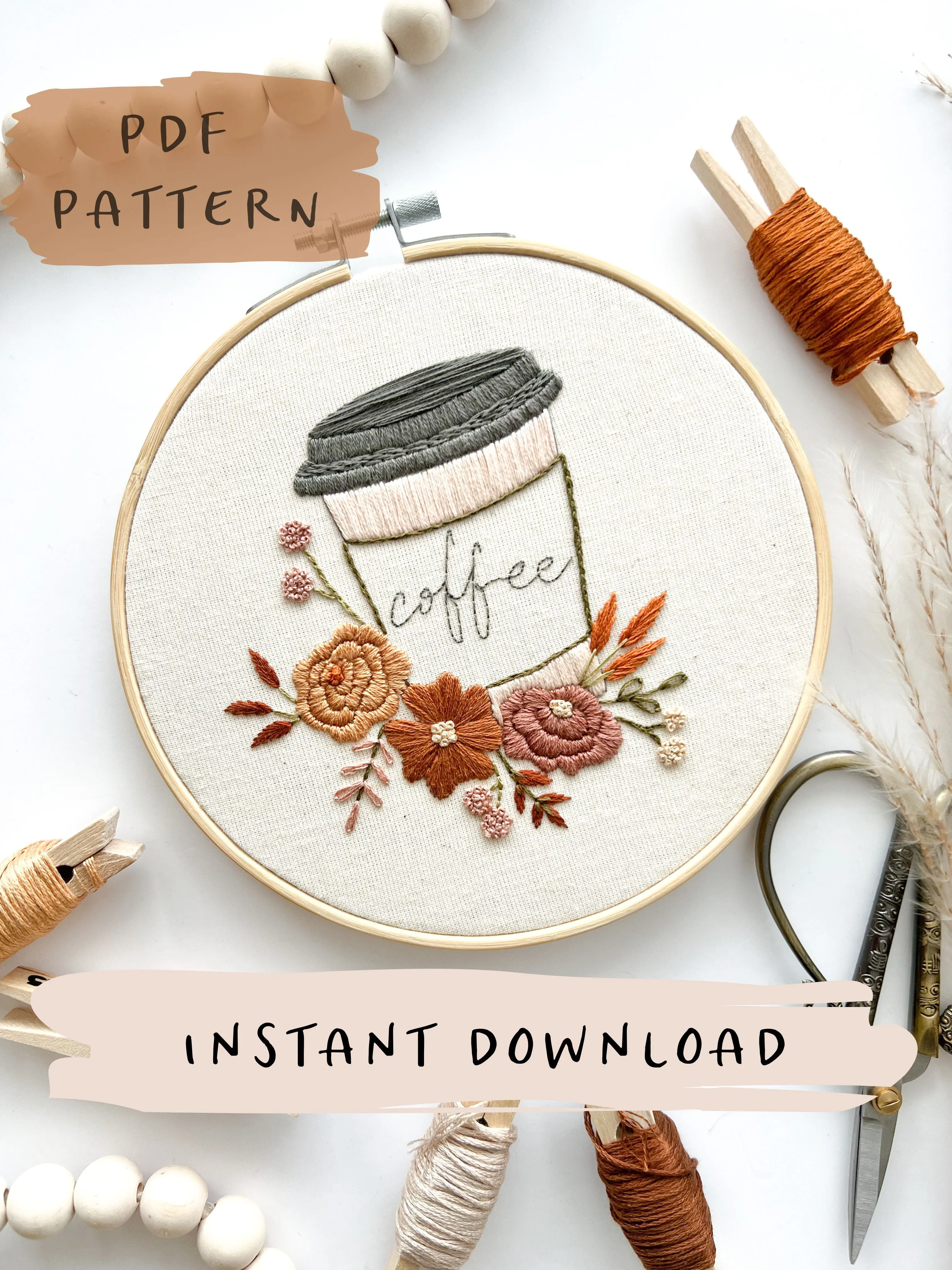 But First Coffee Embroidery Pattern