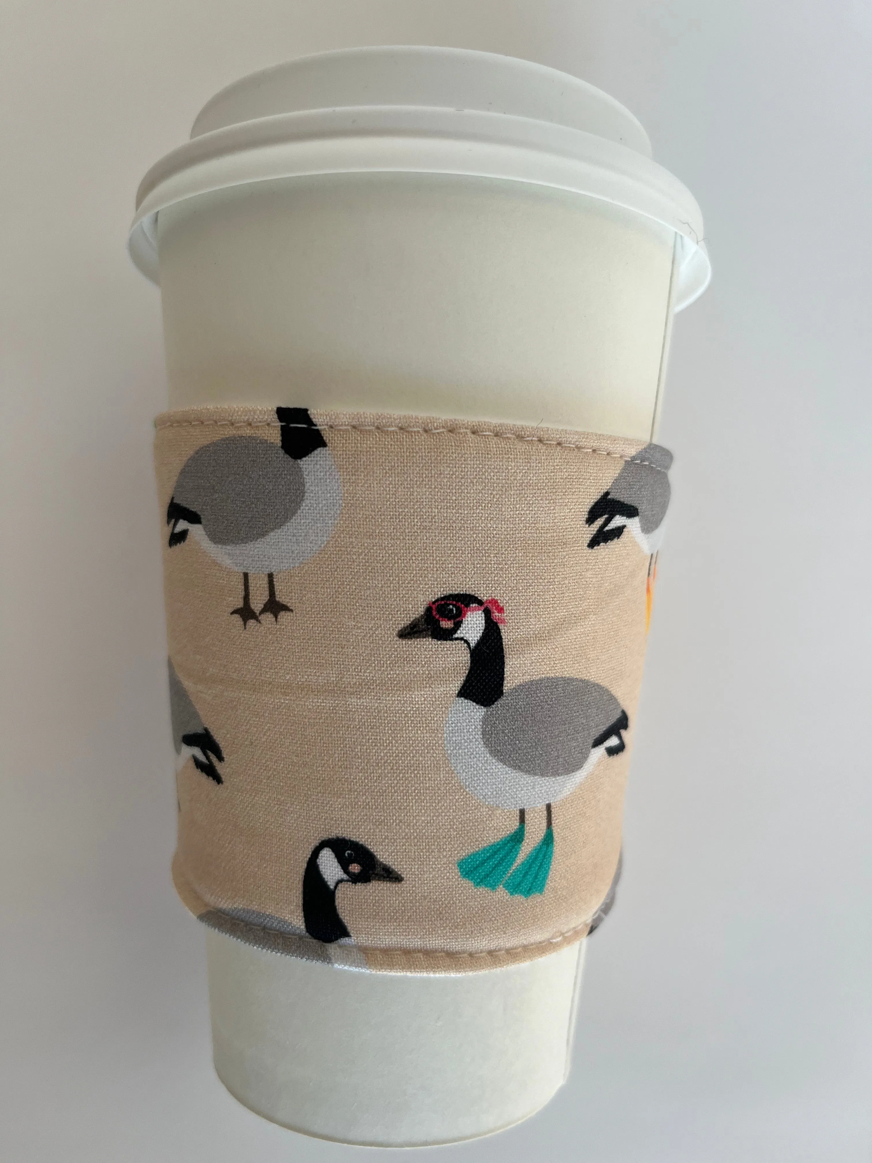 Canada Geese Themed Coffee Cup Cozy, fabric coffee sleeve