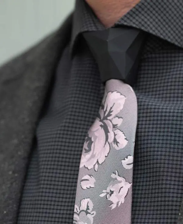 Charcoal Grey Silk & Pink Silk Floral - Breakaway Tie Set