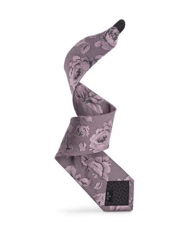 Charcoal Grey Silk & Pink Silk Floral - Breakaway Tie Set