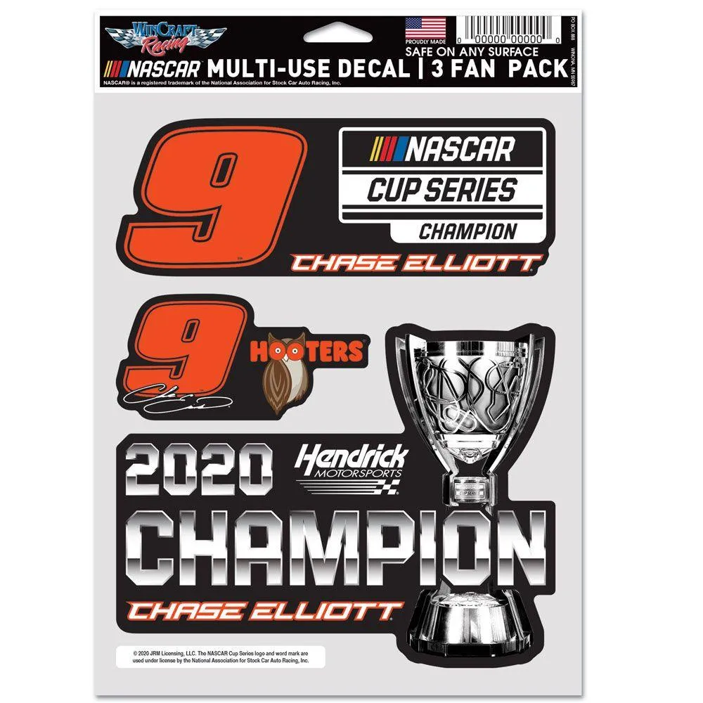 Chase Elliott #9 2020 NASCAR Cup Series Champion Multi-Use Decal Fan Pack (3 PK)