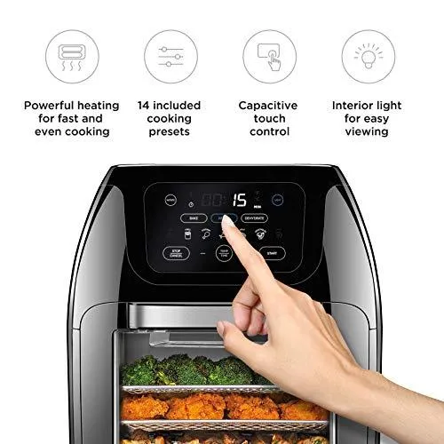 Chefman Multifunctional Digital Air Fryer  Rotisserie, Dehydrator, Convection Oven, 14 Touch Screen Presets Fry, Roast, Dehydrate & Bake, Auto Shutoff, Accessories Included, XL 10L Family Size