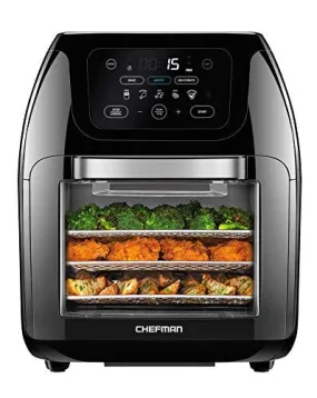 Chefman Multifunctional Digital Air Fryer  Rotisserie, Dehydrator, Convection Oven, 14 Touch Screen Presets Fry, Roast, Dehydrate & Bake, Auto Shutoff, Accessories Included, XL 10L Family Size