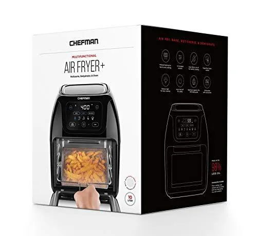 Chefman Multifunctional Digital Air Fryer  Rotisserie, Dehydrator, Convection Oven, 14 Touch Screen Presets Fry, Roast, Dehydrate & Bake, Auto Shutoff, Accessories Included, XL 10L Family Size