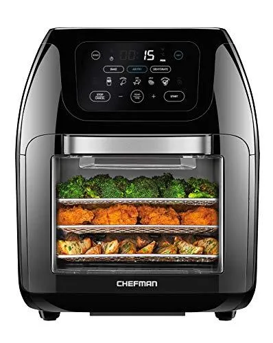 Chefman Multifunctional Digital Air Fryer  Rotisserie, Dehydrator, Convection Oven, 14 Touch Screen Presets Fry, Roast, Dehydrate & Bake, Auto Shutoff, Accessories Included, XL 10L Family Size