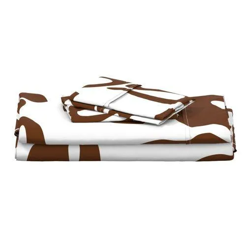 Chocolate Brown Hawaiian Flowers on White Sheet Set from Surfer Bedding™️ Large Scale