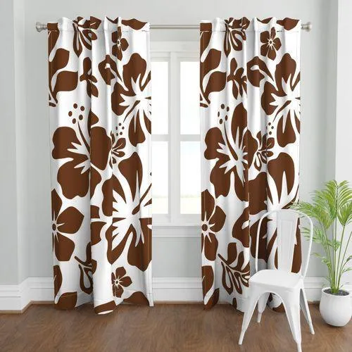 Chocolate Brown Hawaiian Flowers on White Sheet Set from Surfer Bedding™️ Large Scale