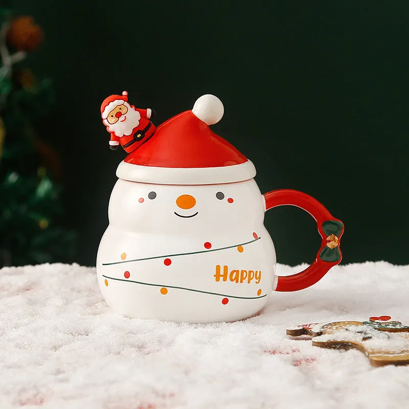 Christmas Cup Gift Box Ceramic Mug Set Mug Gift Set Christmas Coffee Cup(Snowman)