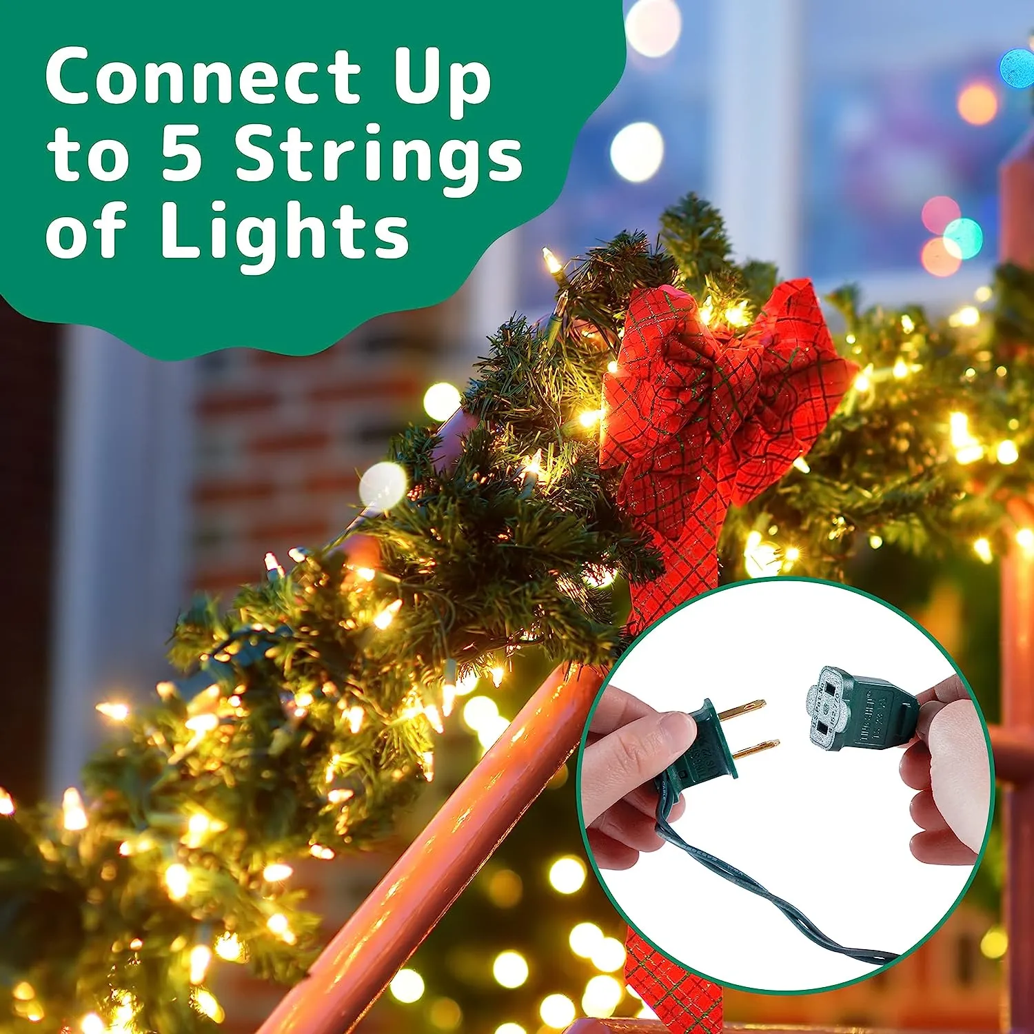 Christmas String Lights (10 Feet, 50 Lights) - Clear White Christmas Tree Lights with Green Wire