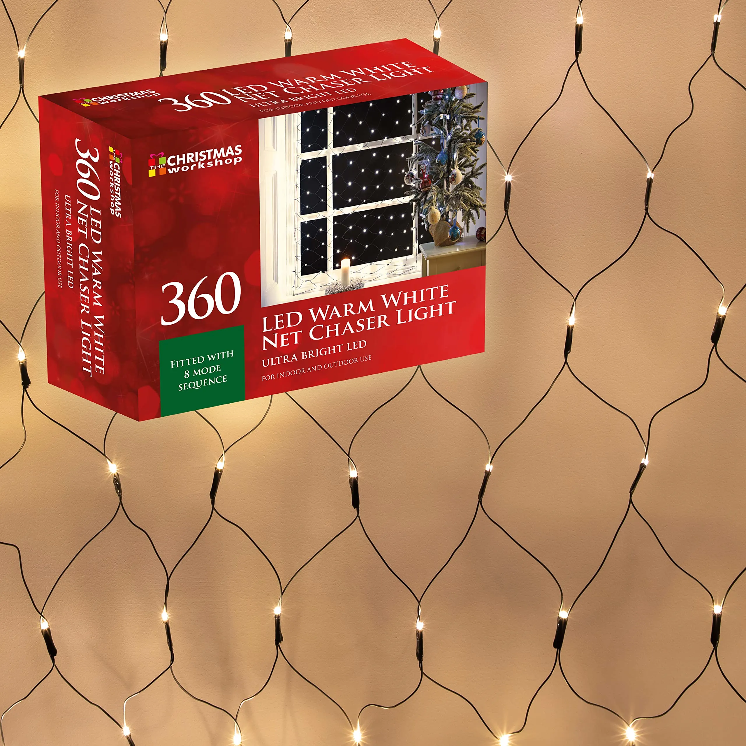 Christmas Workshop 88370 360 LED Warm White Christmas Window Lights | Net Design | Mains Powered | Indoor and Outdoor | Christmas/Weddings/Gardens | 3.5M x 1.2M