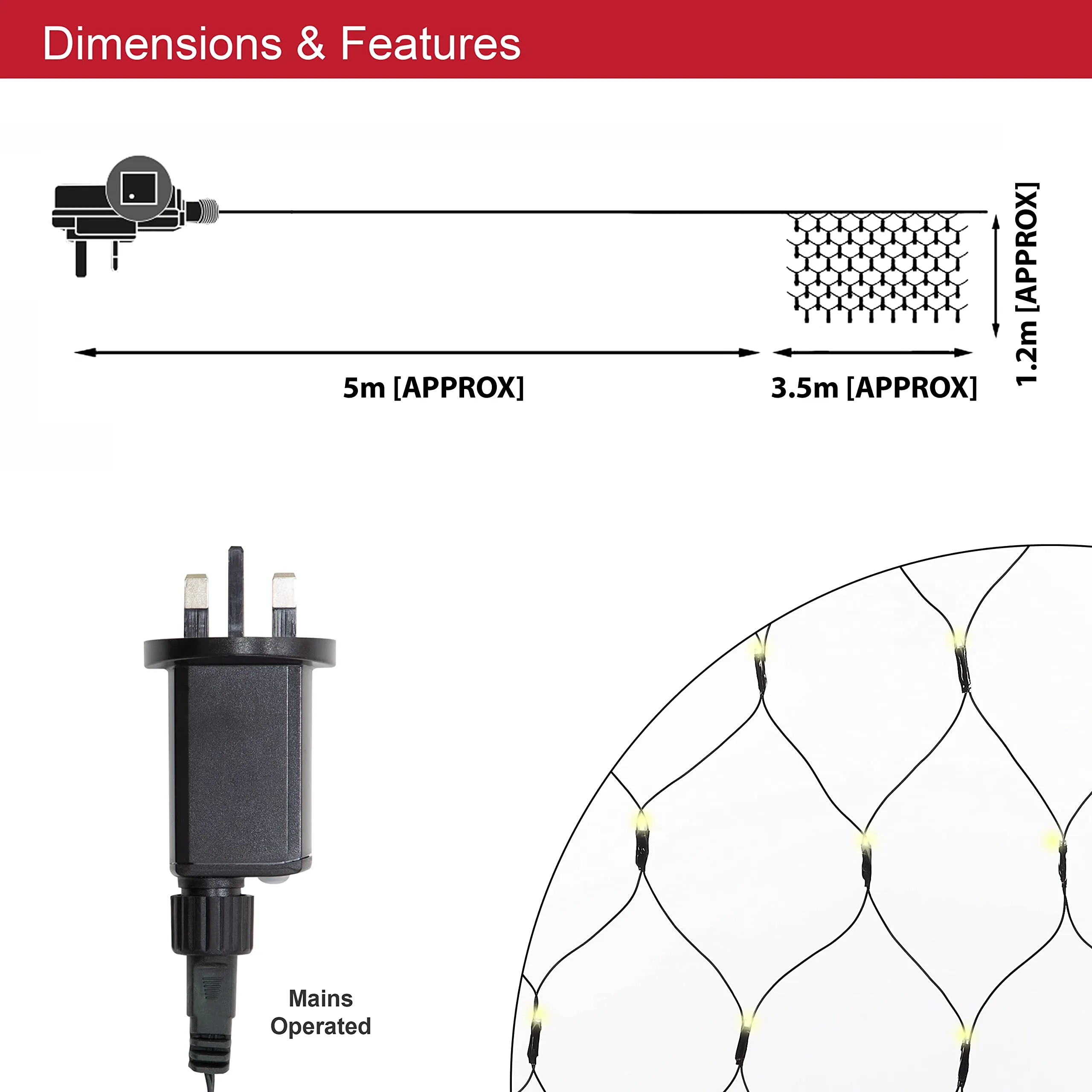 Christmas Workshop 88370 360 LED Warm White Christmas Window Lights | Net Design | Mains Powered | Indoor and Outdoor | Christmas/Weddings/Gardens | 3.5M x 1.2M