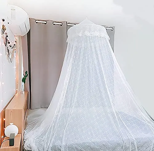 Classic Mosquito Net for Hanging Double Bed | King Size Embroidery Machardani | Polyester 30GSM Strong Net | Canopy Tent for Bedrooom - White