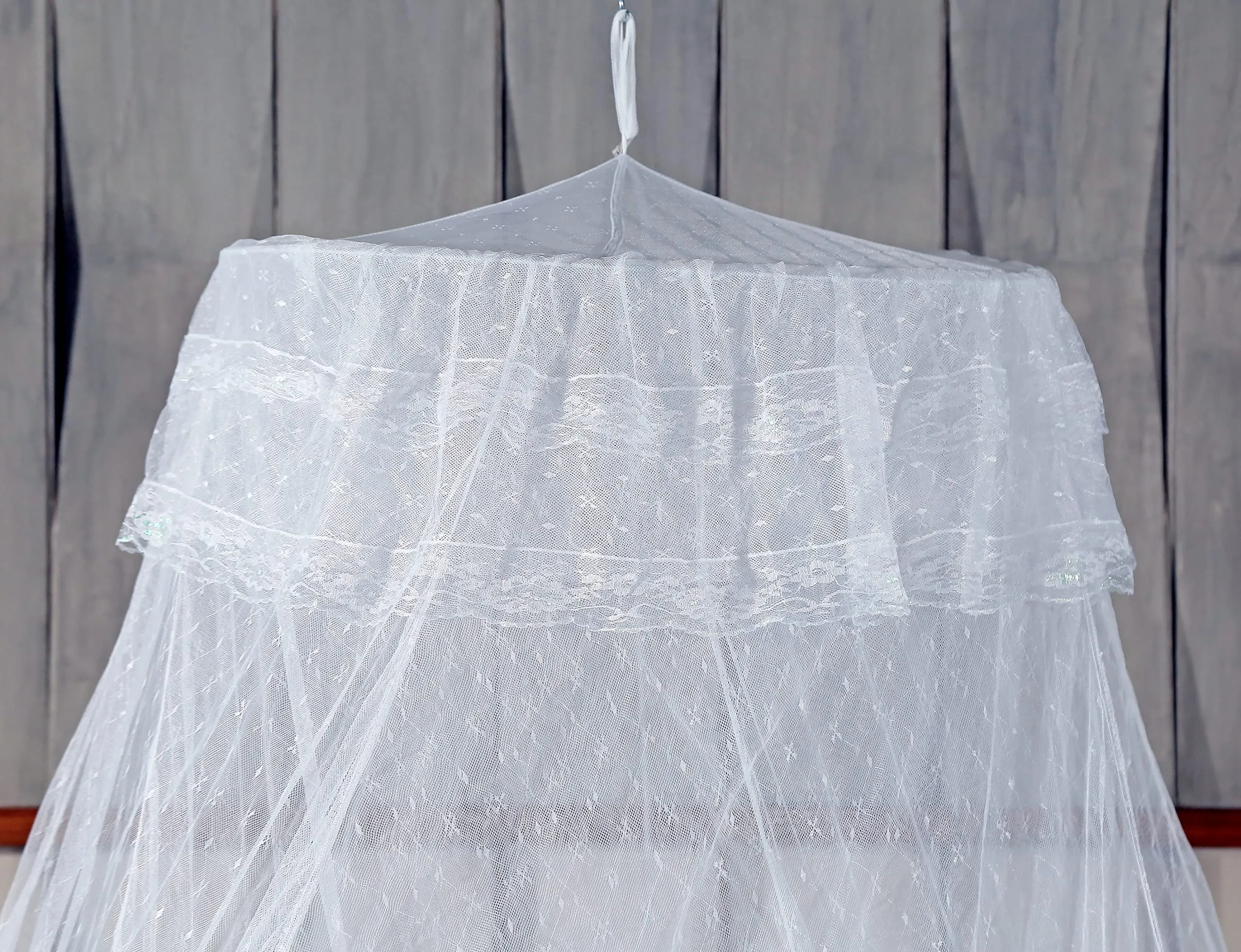 Classic Mosquito Net for Hanging Double Bed | King Size Embroidery Machardani | Polyester 30GSM Strong Net | Canopy Tent for Bedrooom - White