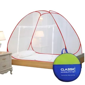 Classic Mosquito Net for Single Bed | Foldable Machardani | Polyester Strong 30GSM mesh | PVC Coated Corrosion Resistant Steel Wire - Red.