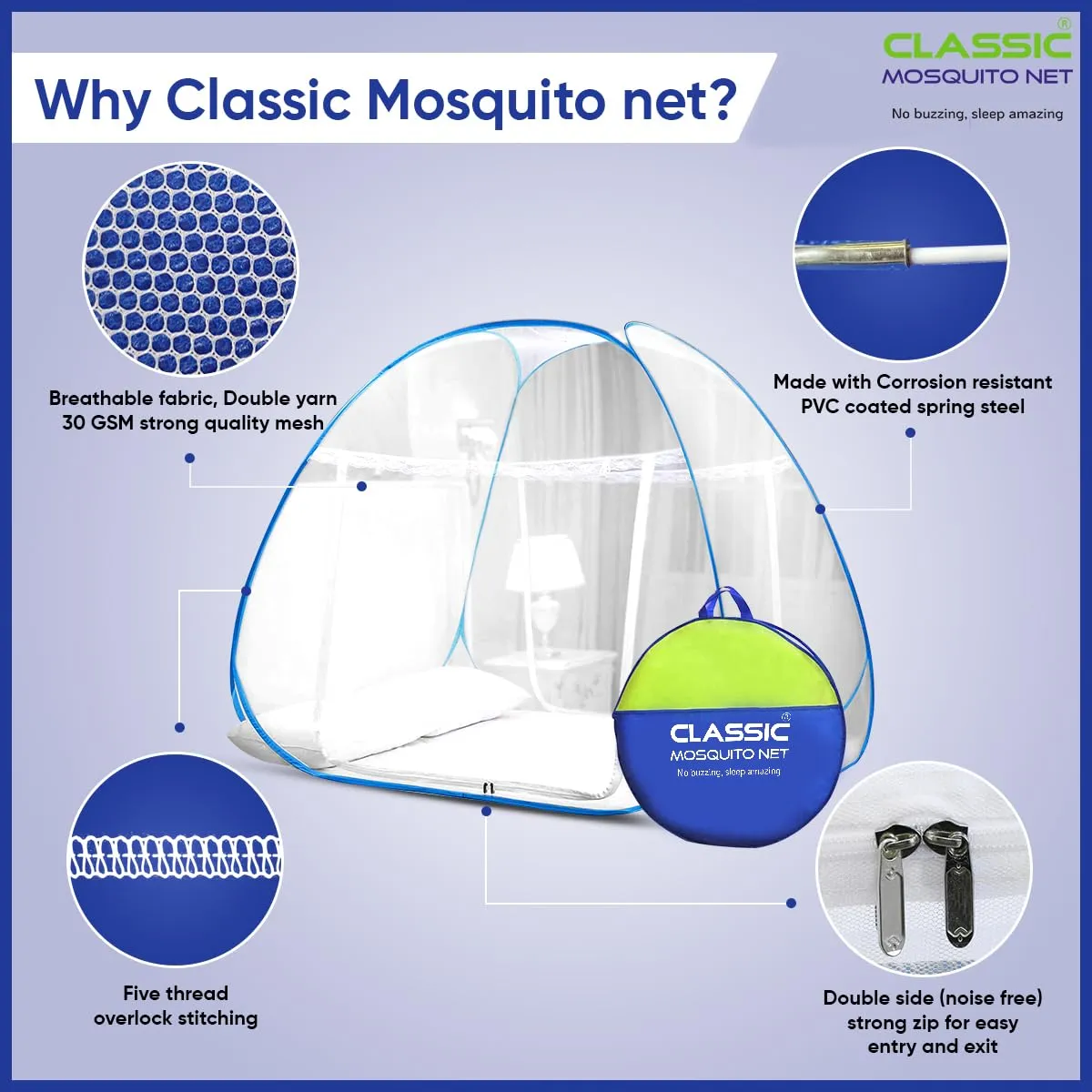 Classic Mosquito Net for Single Bed | Foldable Machardani | Polyester Strong 30GSM mesh | PVC Coated Corrosion Resistant Steel Wire - Red.