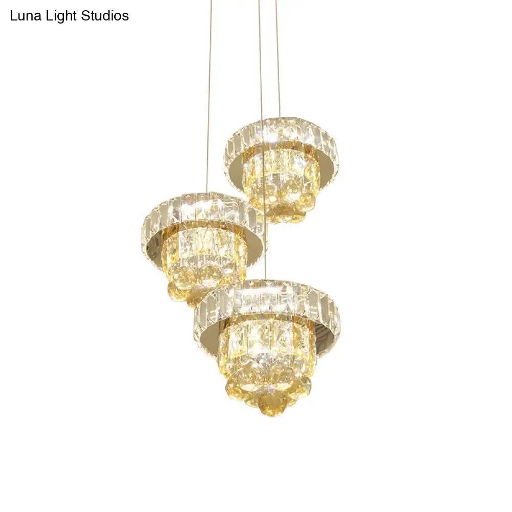 Clear Faceted Crystal LED Ceiling Light 3-Bulb Pendant Lamp - Modernism Design