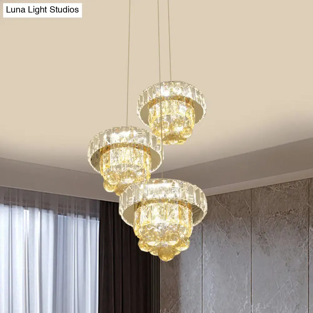 Clear Faceted Crystal LED Ceiling Light 3-Bulb Pendant Lamp - Modernism Design