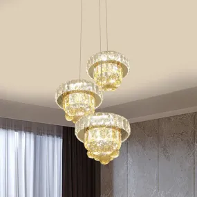 Clear Faceted Crystal LED Ceiling Light 3-Bulb Pendant Lamp - Modernism Design