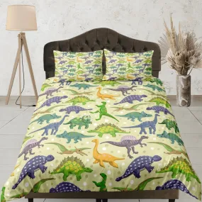 Colorful dinosaurs yellow bedding, kids bedding full, cute duvet cover set, nursery bed decor, colorful bedding, baby dinosaur, toddler