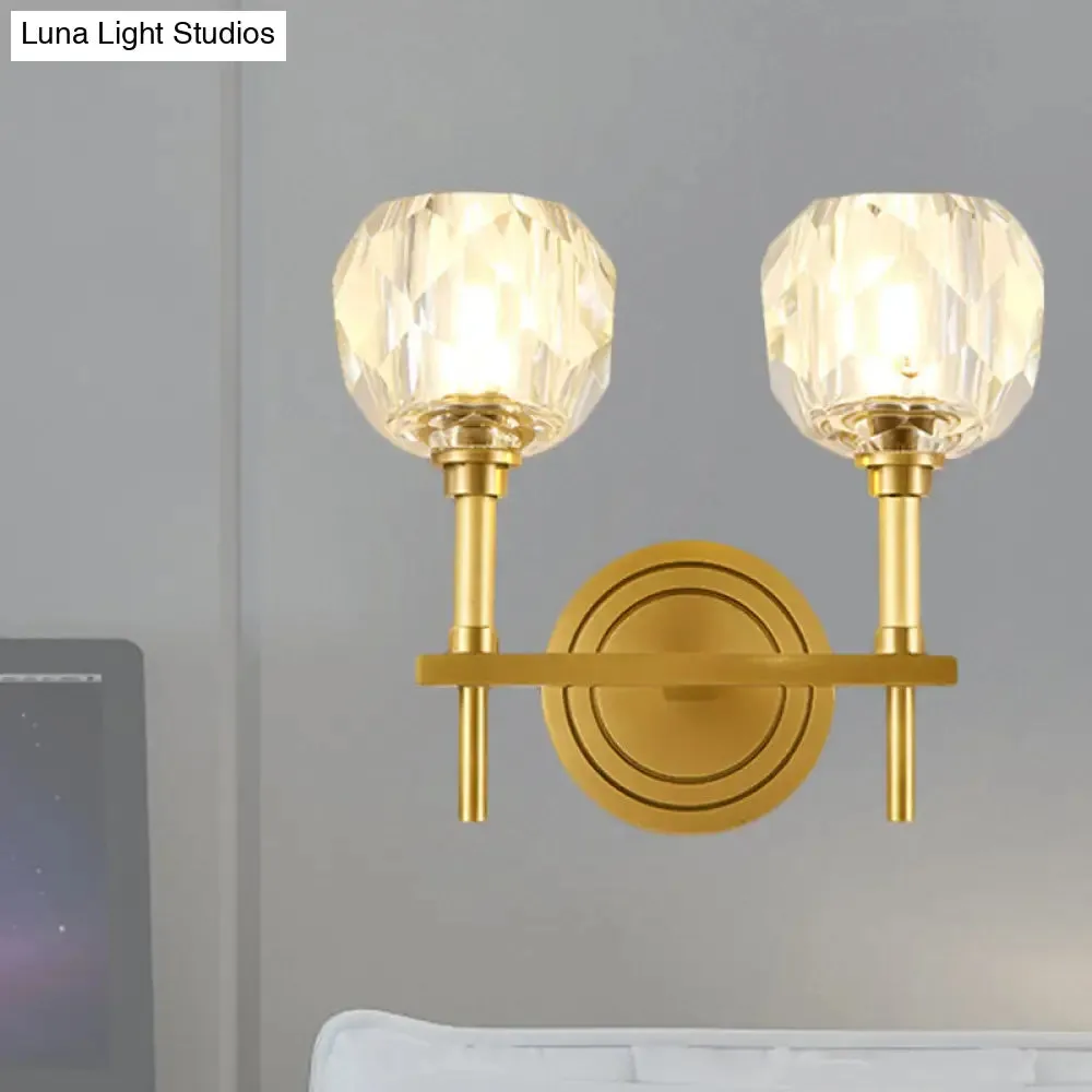 Contemporary Gold Wall Sconce with Clear Bevel Cut Glass - Elegant Wall Lighting Solution