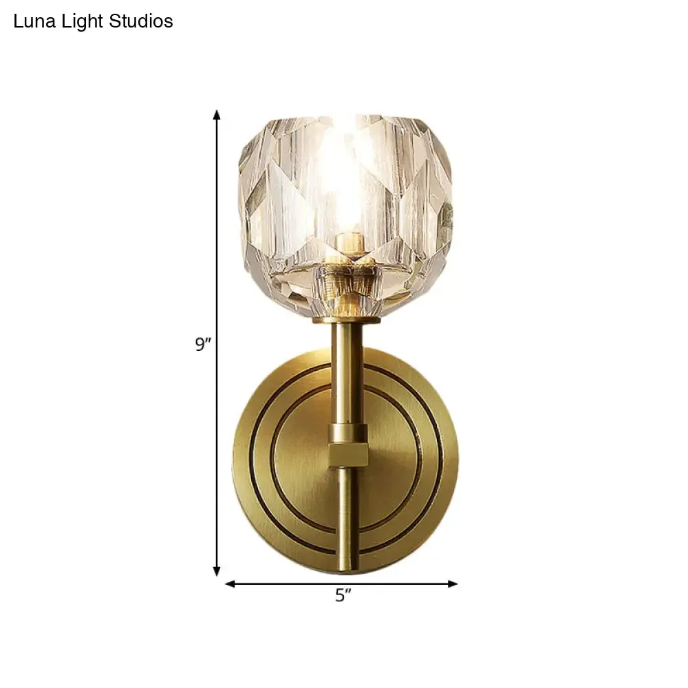 Contemporary Gold Wall Sconce with Clear Bevel Cut Glass - Elegant Wall Lighting Solution