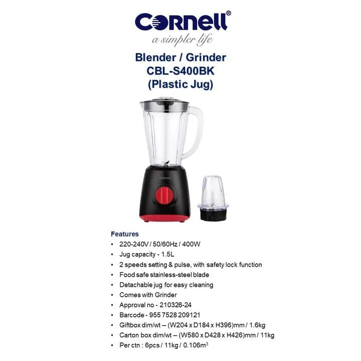 Cornell 1.5L Blender 400W CBLS400BK