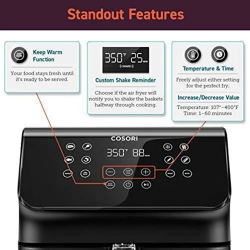 COSORI Air Fryer(100 Recipes), 12-in-1 Large XL Air Fryer Oven with Upgrade Customizable 10 Presets, Preheat, Shake Reminder, Digital Hot Oilless Cooker, 5.8QT, Black