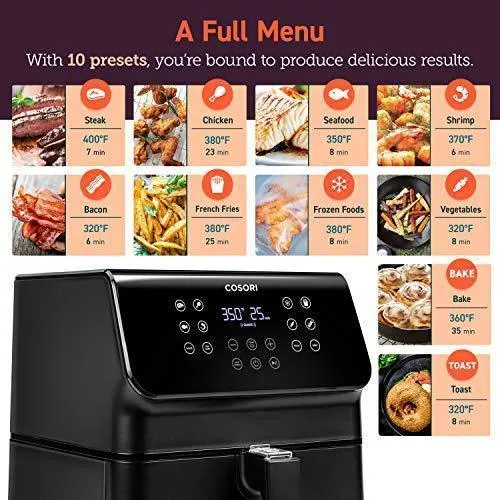 COSORI Air Fryer(100 Recipes), 12-in-1 Large XL Air Fryer Oven with Upgrade Customizable 10 Presets, Preheat, Shake Reminder, Digital Hot Oilless Cooker, 5.8QT, Black