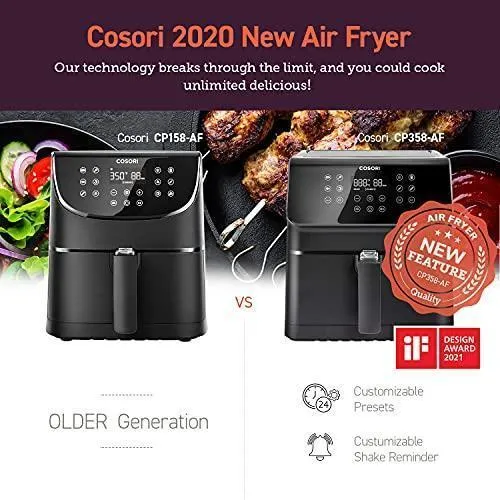 COSORI Air Fryer(100 Recipes), 12-in-1 Large XL Air Fryer Oven with Upgrade Customizable 10 Presets, Preheat, Shake Reminder, Digital Hot Oilless Cooker, 5.8QT, Black