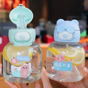 Cute Glasses Bear Water Bottle -Green