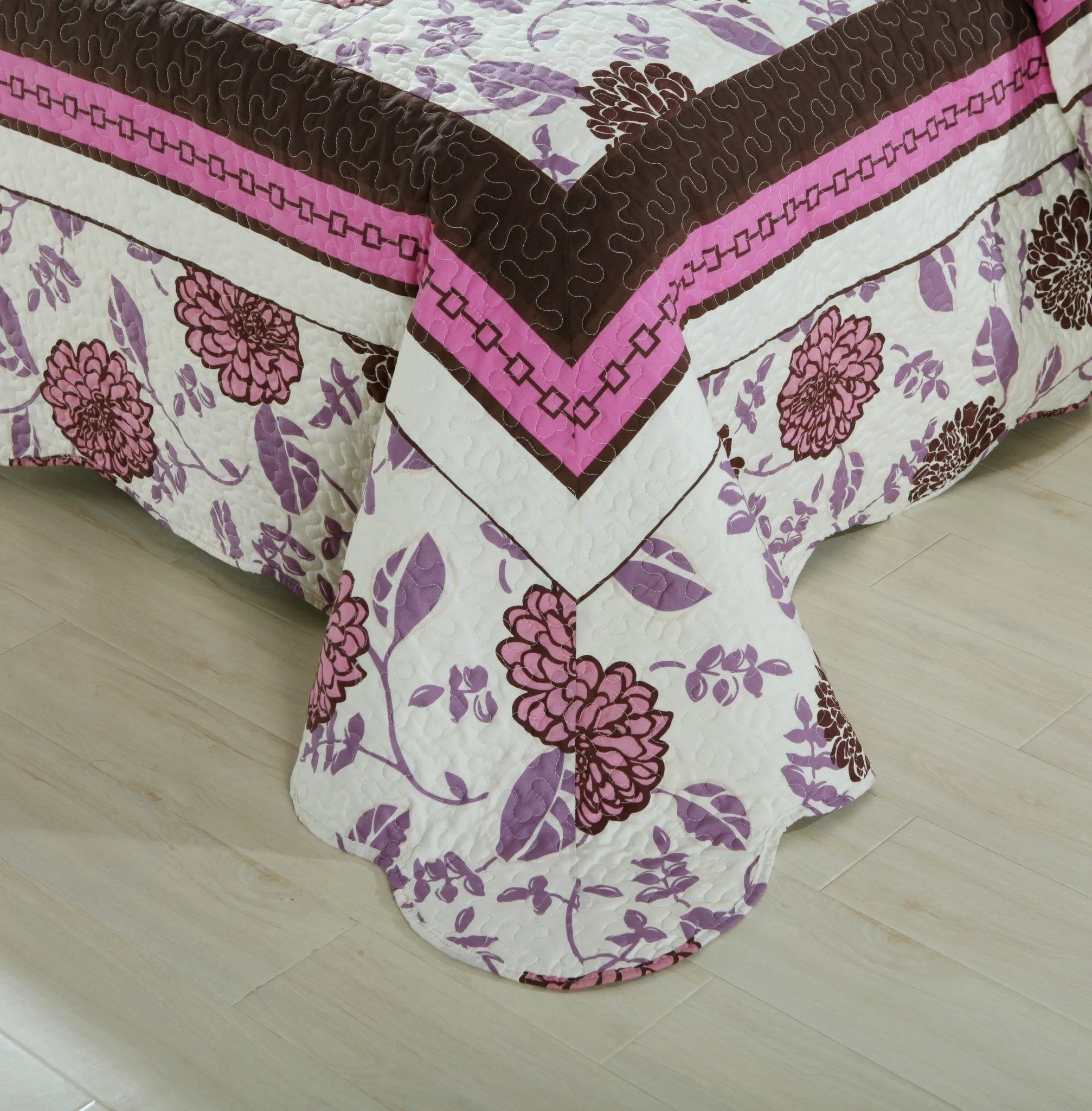 DaDa Bedding Bohemian Purple Blooms Floral Garden Pink Brown Bedspread Set (KBJ1629)