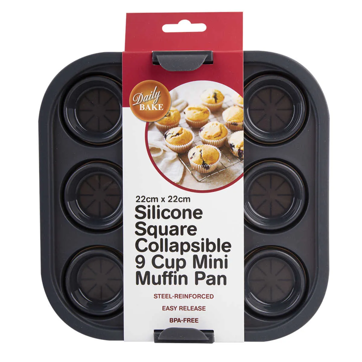 Daily Bake Silicone Round Air Fryer 9 Cup Muffin Pan Charcoal 22cm